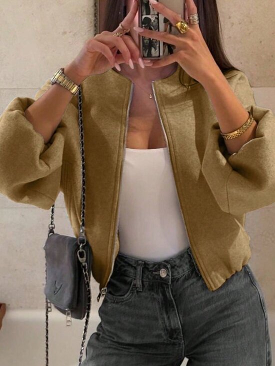 Jackets & Blazers - Camel Casual Women's Zip-Soft Bomber Jacket